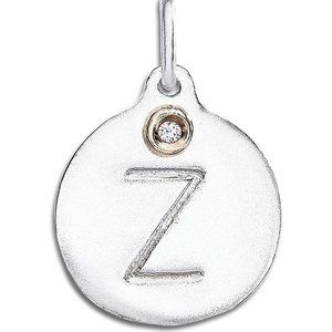 Helen Ficalora Sterling Silver&14k Gold Initial Z W/Diamond Pendant/Disk Charm